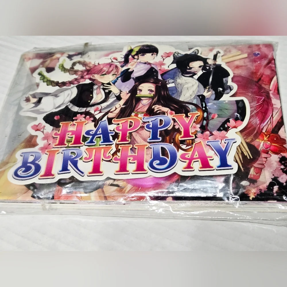 Demon Slayer Anime Birthday Decorations Banner Cake Toppers